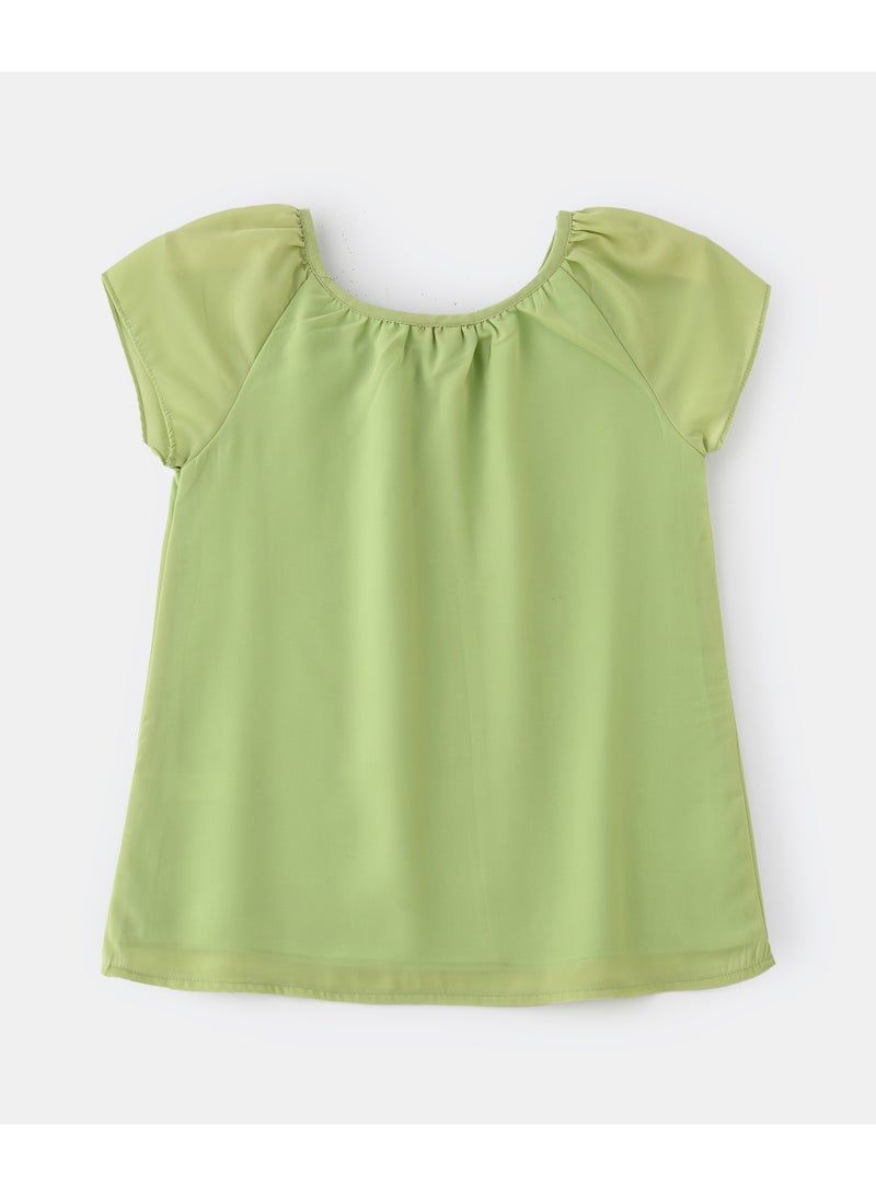 Jelliene Girls Green Woven Floral Print Top - Image 2